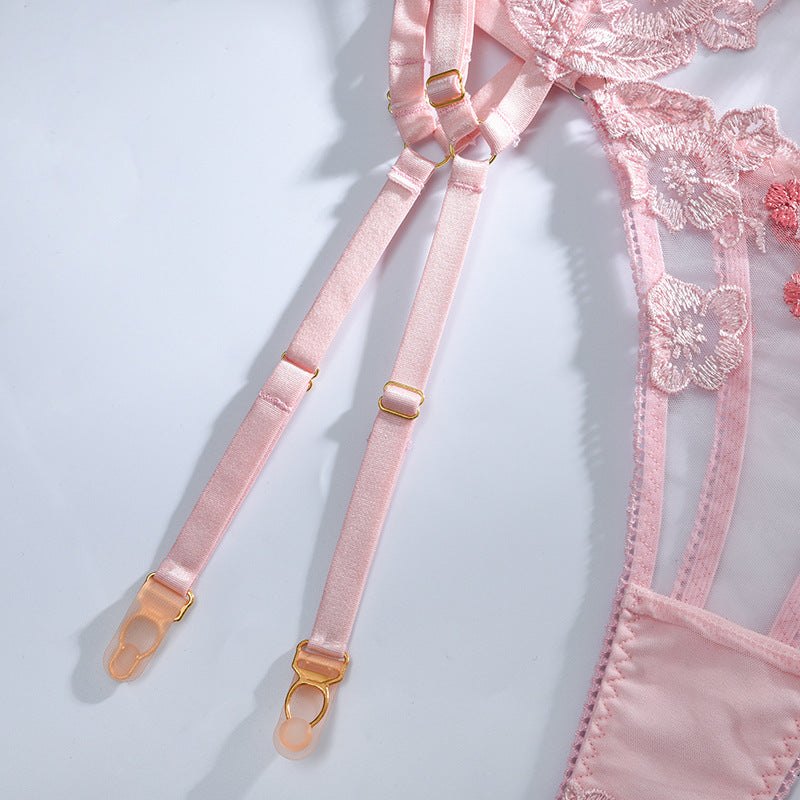 Pink ruffled lace garter bra set, photo 2