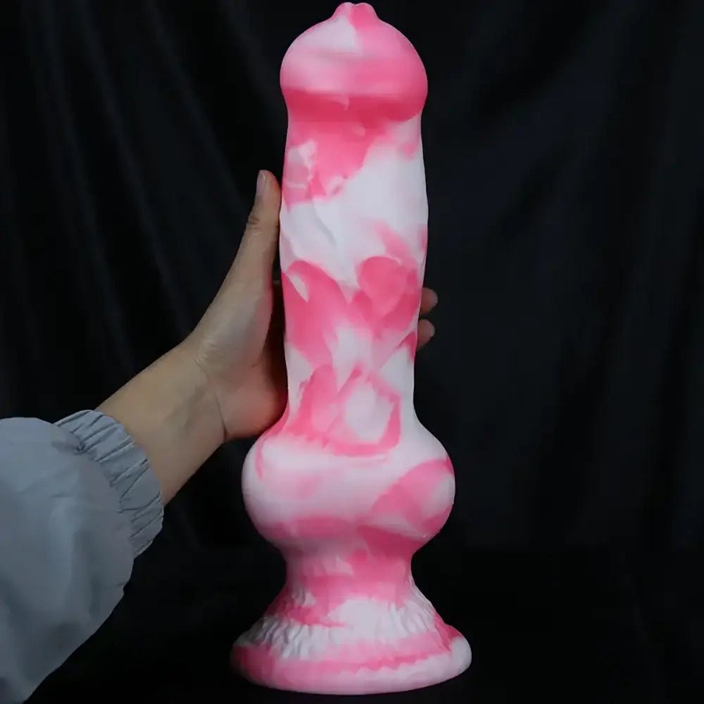 Pink and white marbled knot dildo, photo 12
