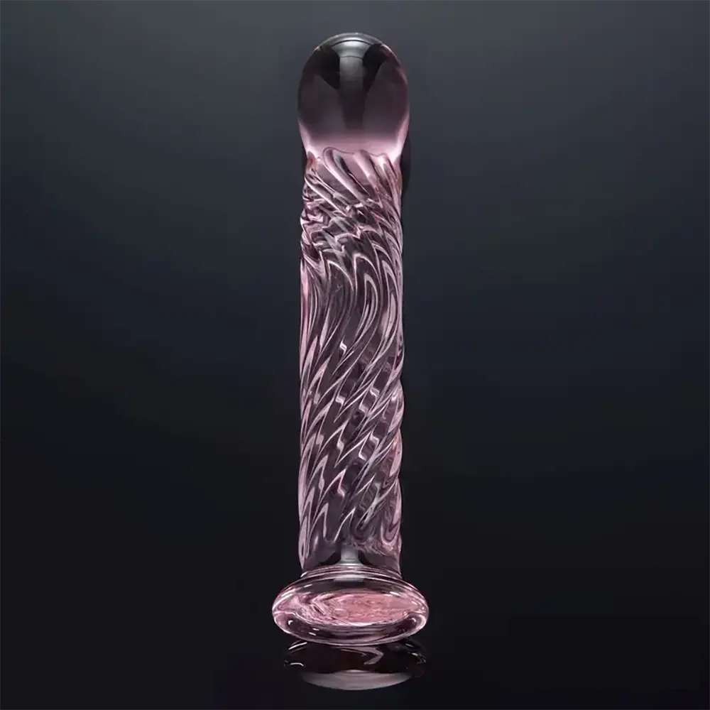 Pink threaded glass dildo, photo 1
