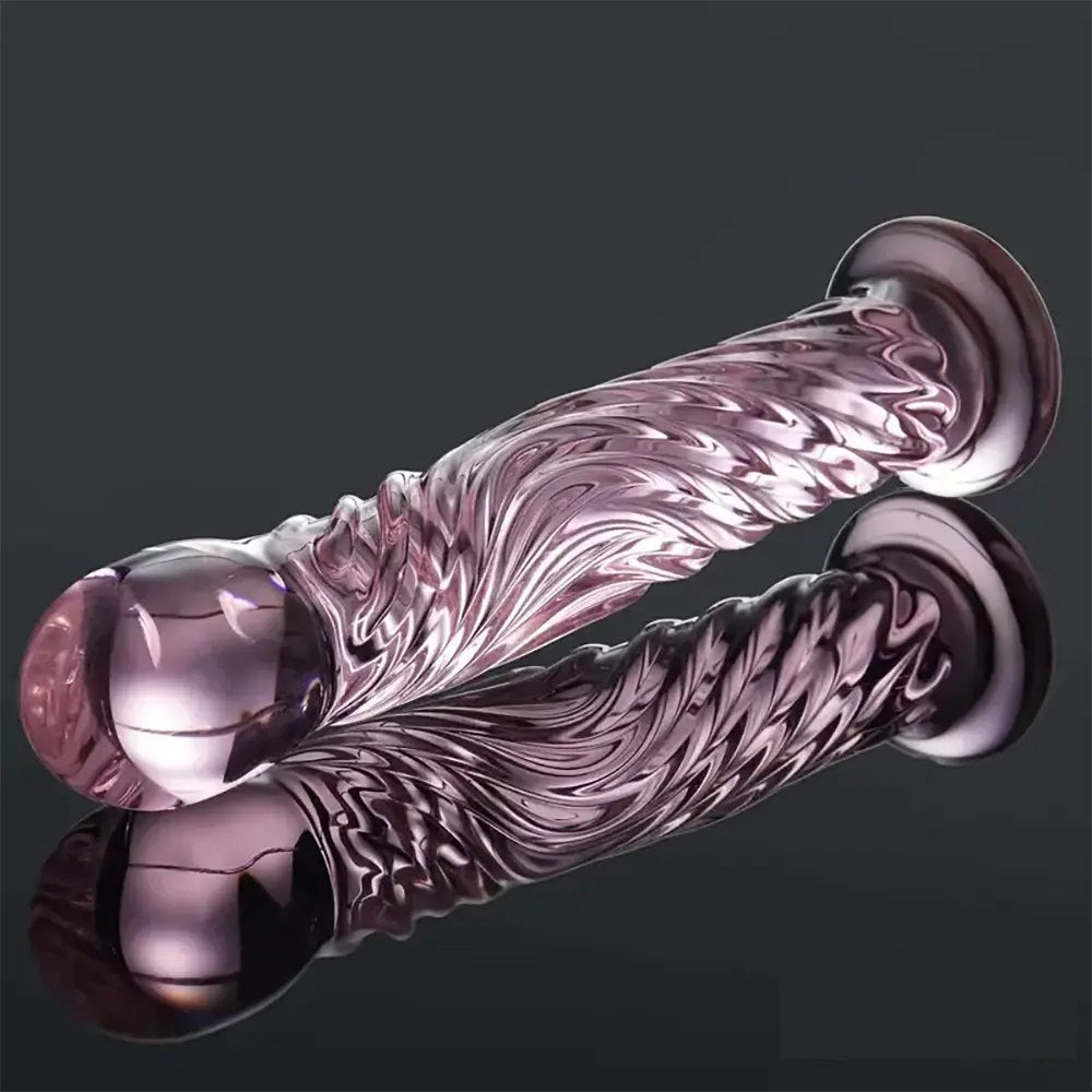 Pink threaded glass dildo, photo 3