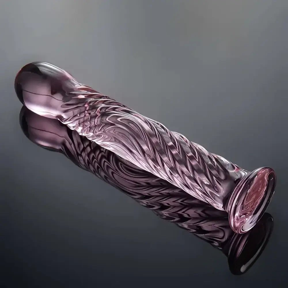 Pink threaded glass dildo, photo 4