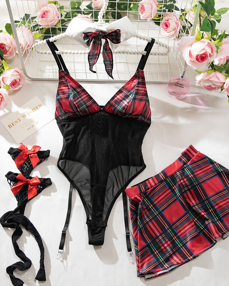 Plaid bow tie pleated skirt roleplay costume, photo 5