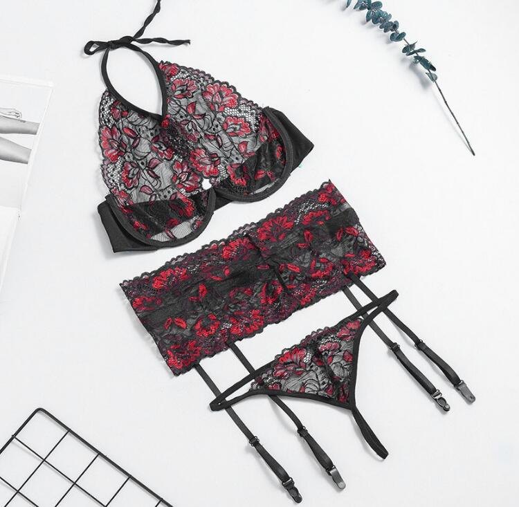 Plunge floral lace wire free bra set, photo 5