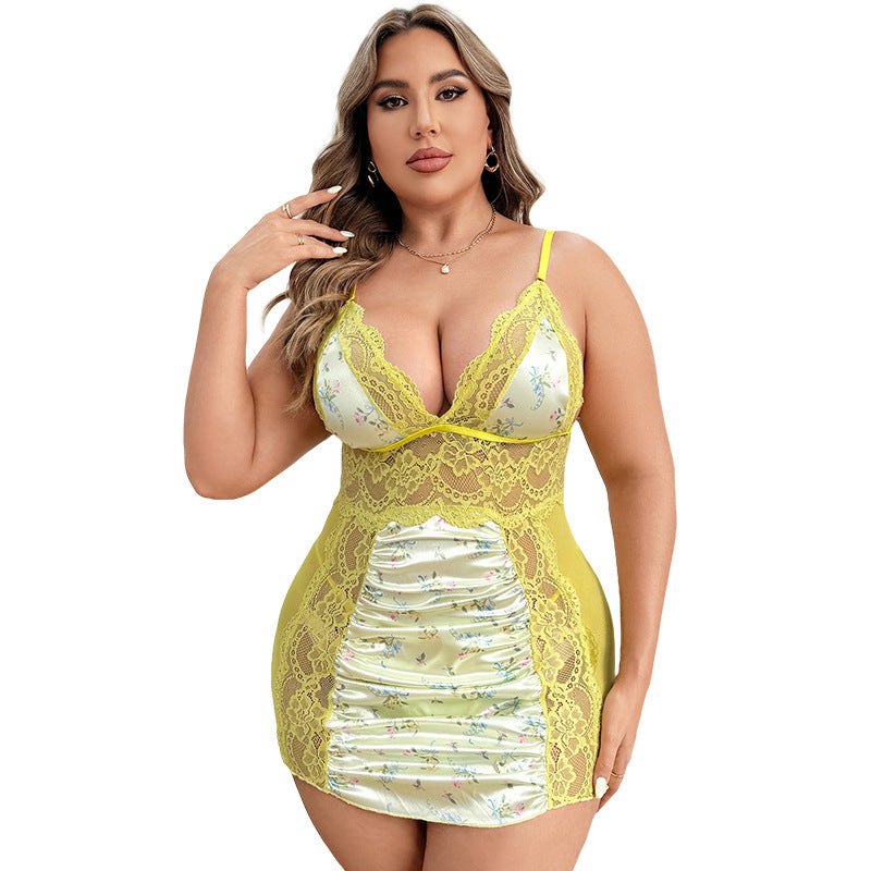 Plus size deep v lace suspender sleep dress, photo 5