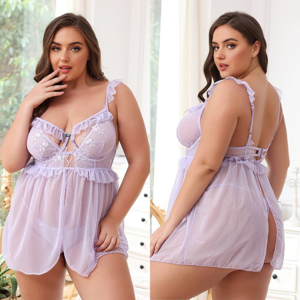 Plus size embroidered lace camisole skirt set, photo 3