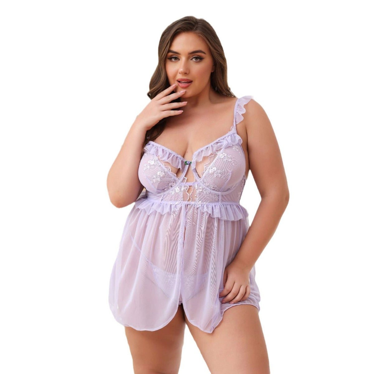 Plus size embroidered lace camisole skirt set, photo 6