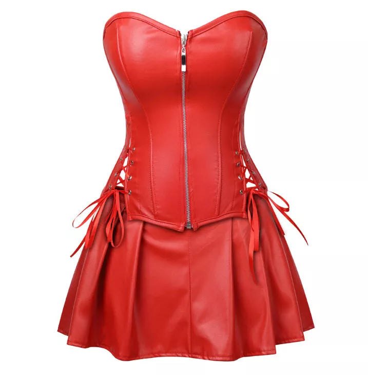 Plus size faux leather corset skirt set, photo 8