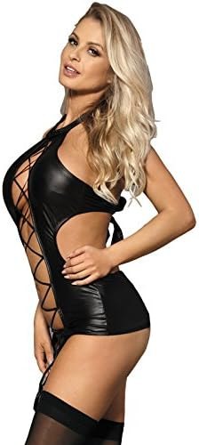 Plus size faux leather garter teddy bodysuit, photo 3