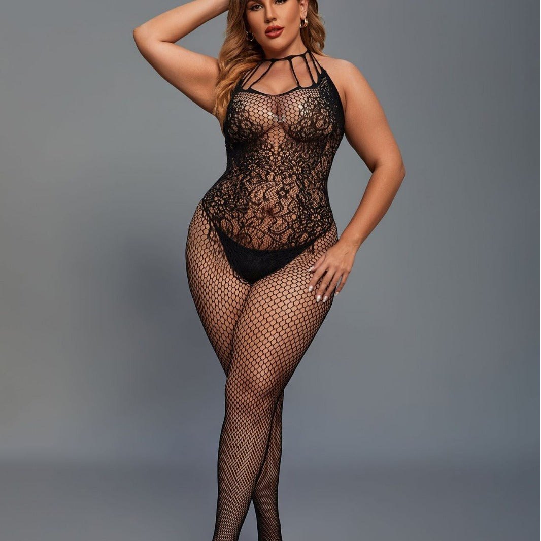 Plus size fishnet open crotch bodysuit, photo 2