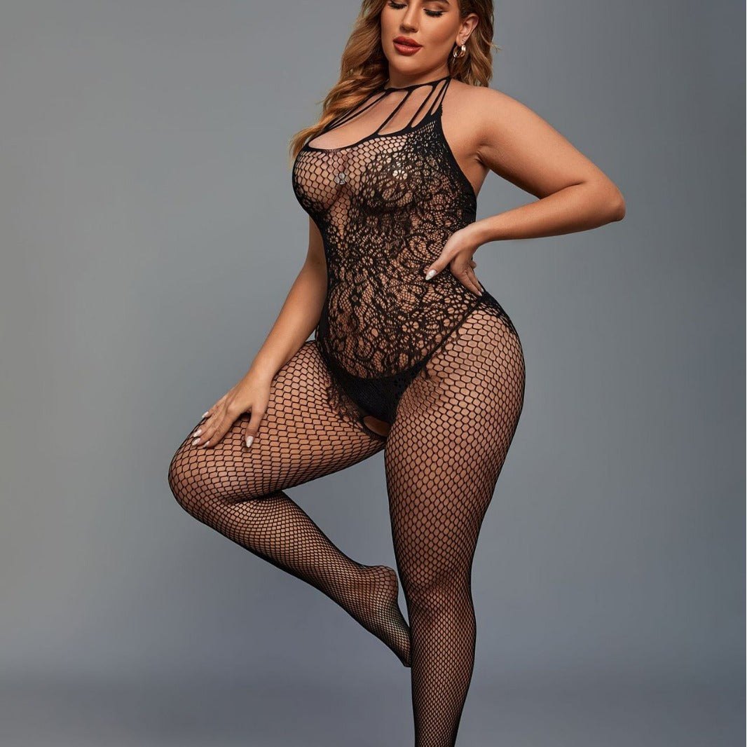 Plus size fishnet open crotch bodysuit, photo 4