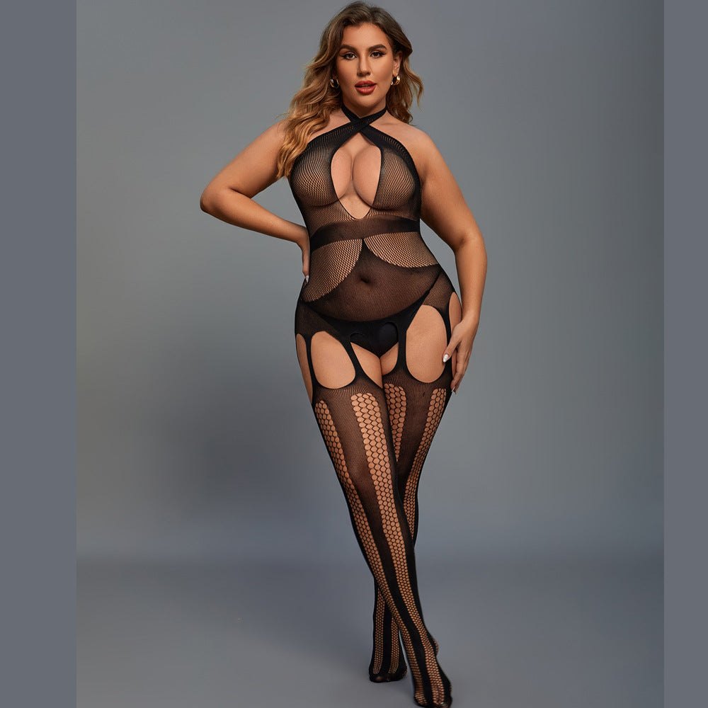 Plus size fishnet open crotch teddy, photo 4