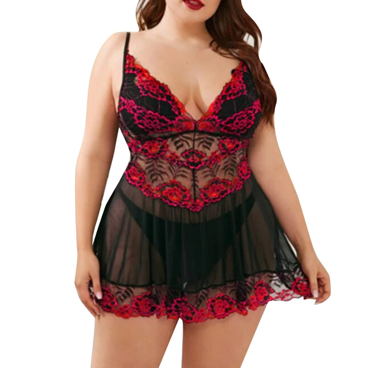 Plus size floral lace sling babydoll dress, photo 4
