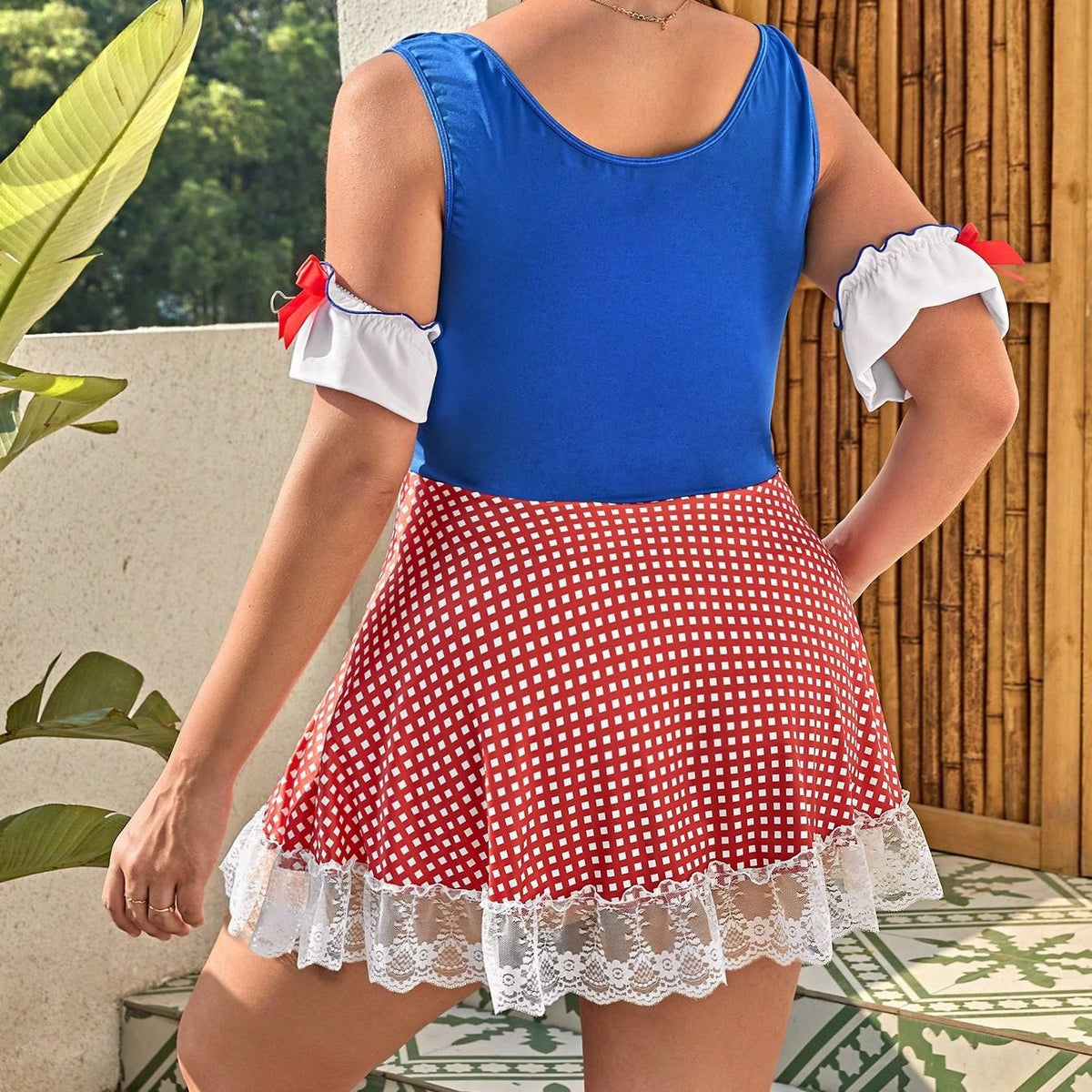 Gingham maid roleplay costume plus size, photo 5