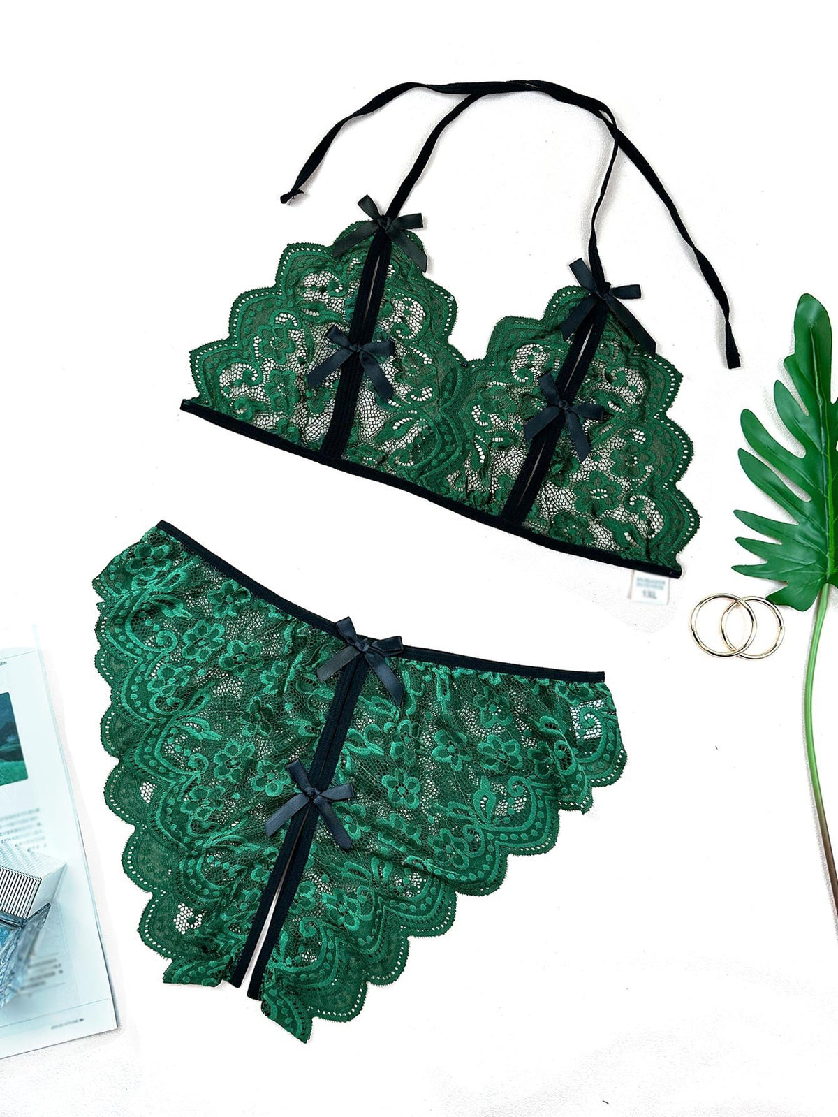 Plus size green lace open crotch set, photo 6