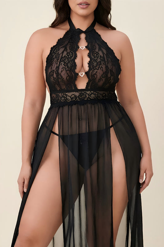Plus size halter slit babydoll gown, photo 1