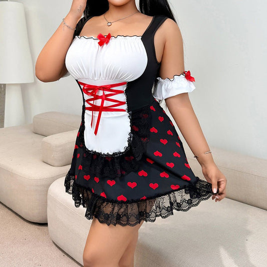Plus size heart print maid roleplay costume, photo 1