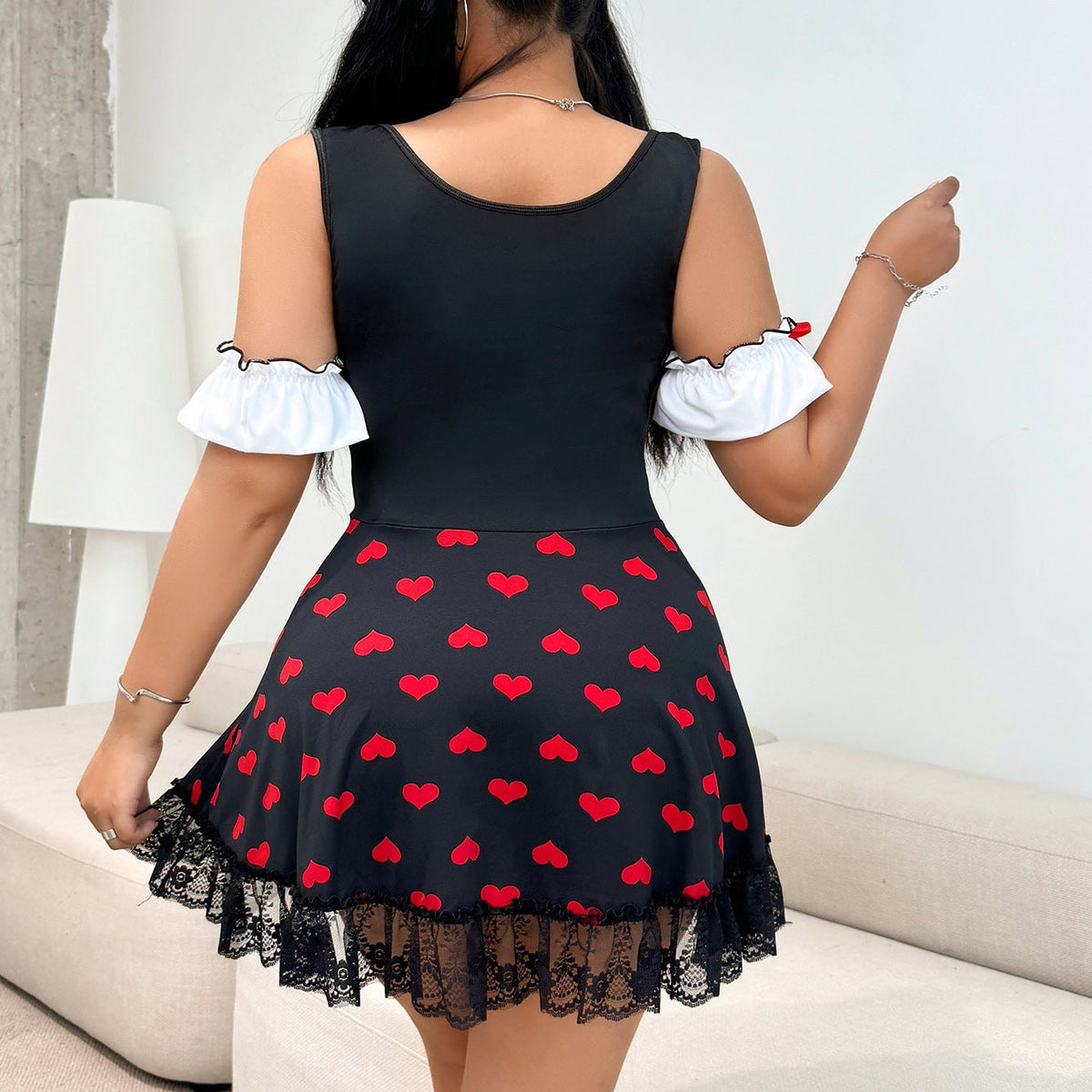 Plus size heart print maid roleplay costume, photo 8