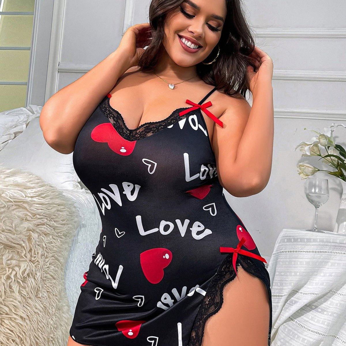 Plus size heart print sheer mesh babydoll, photo 3