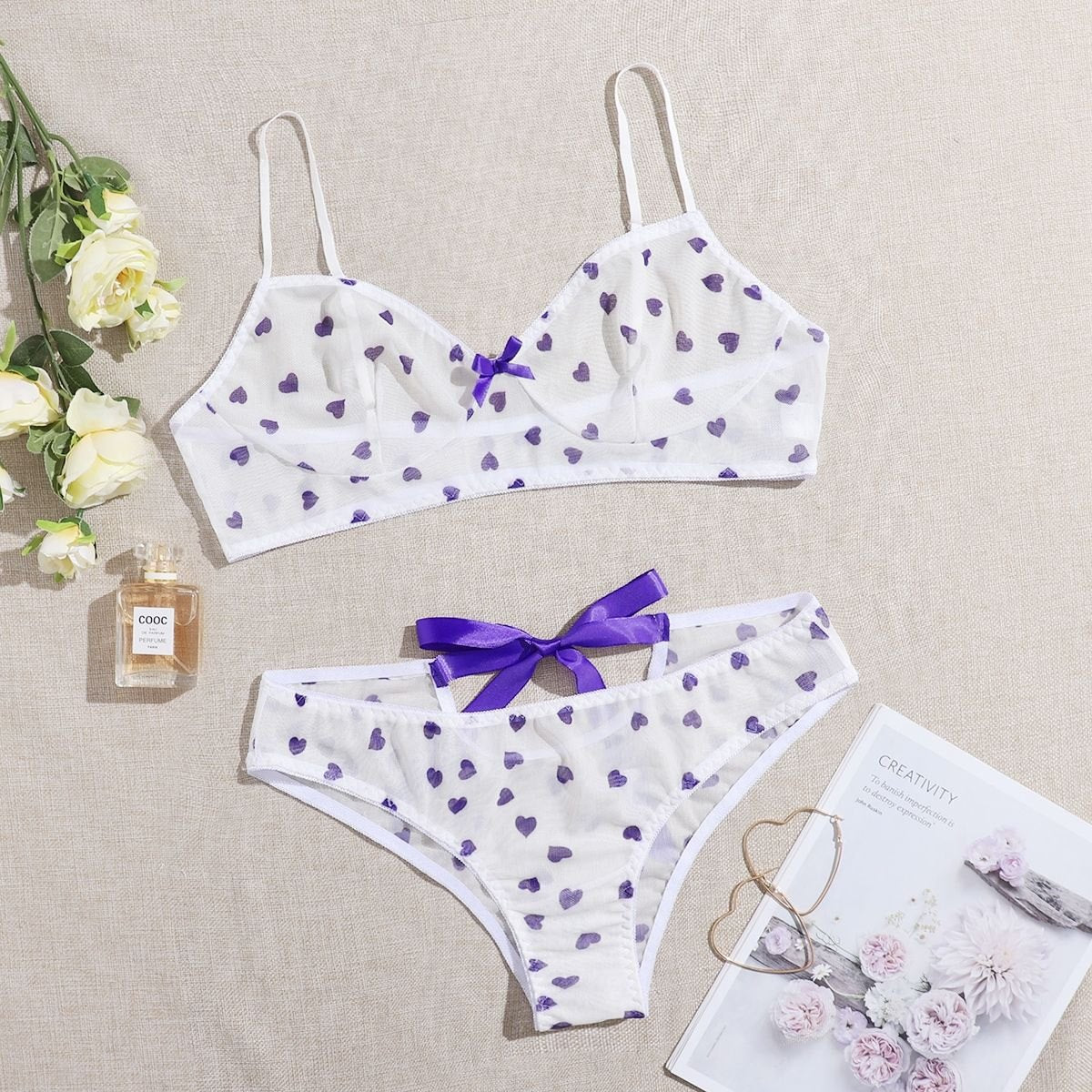 Plus size heart print underwire bra set, photo 5