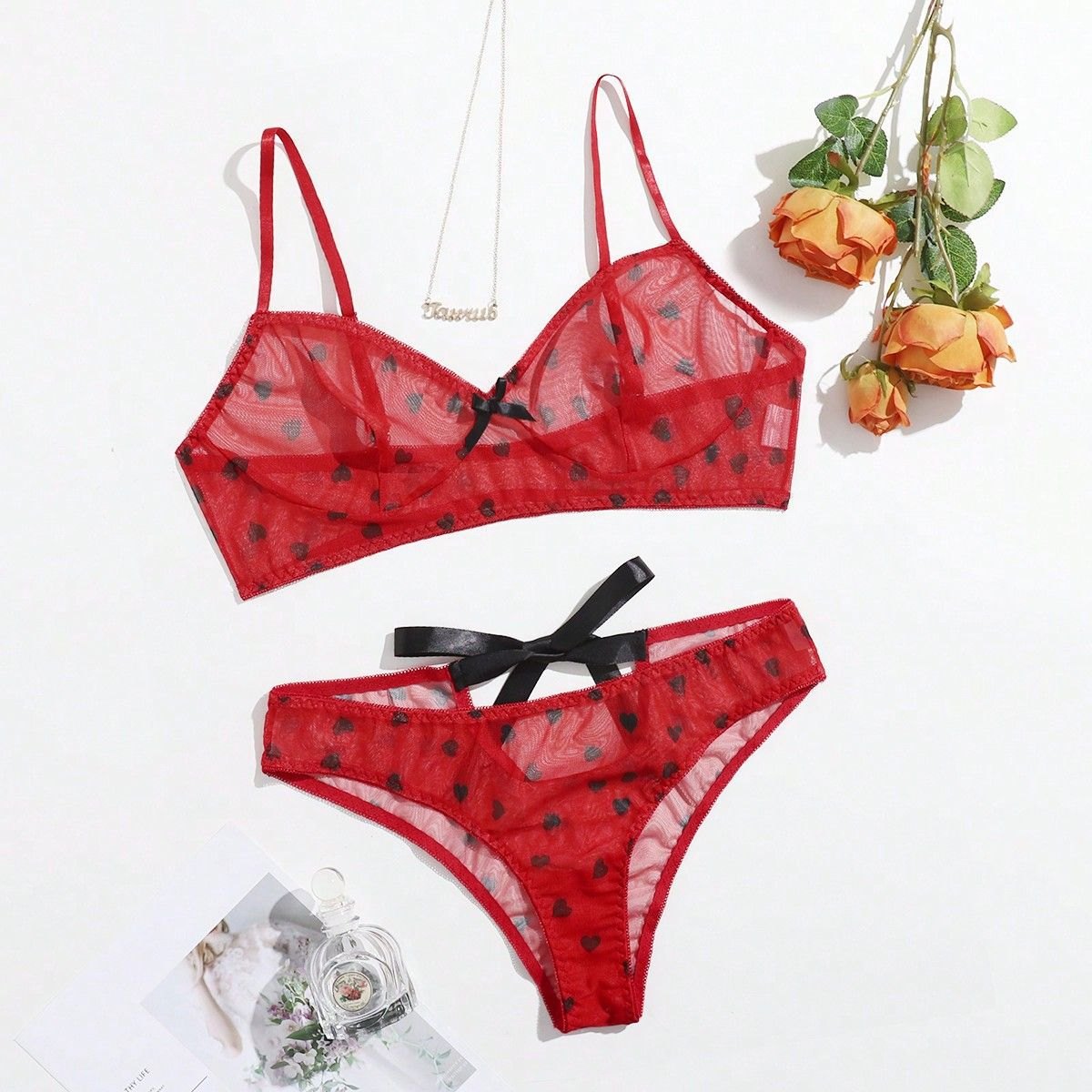 Plus size heart print underwire bra set, photo 6