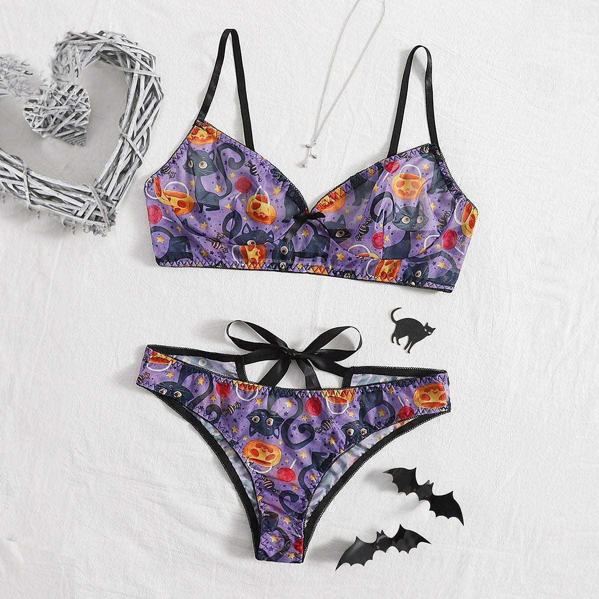 Plus size heart print underwire bra set, photo 8
