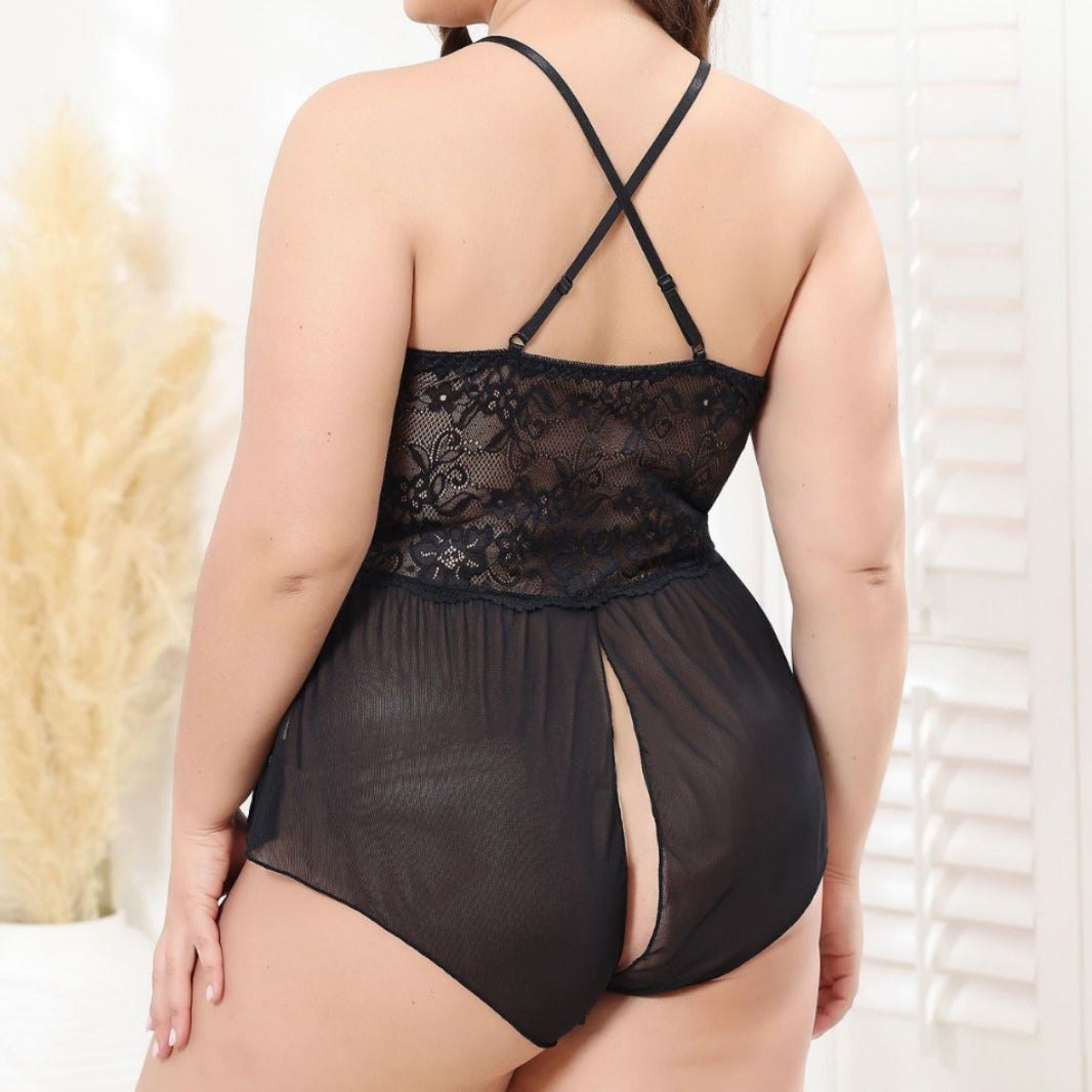 Plus size lace babydoll jumpsuit deep v, photo 3