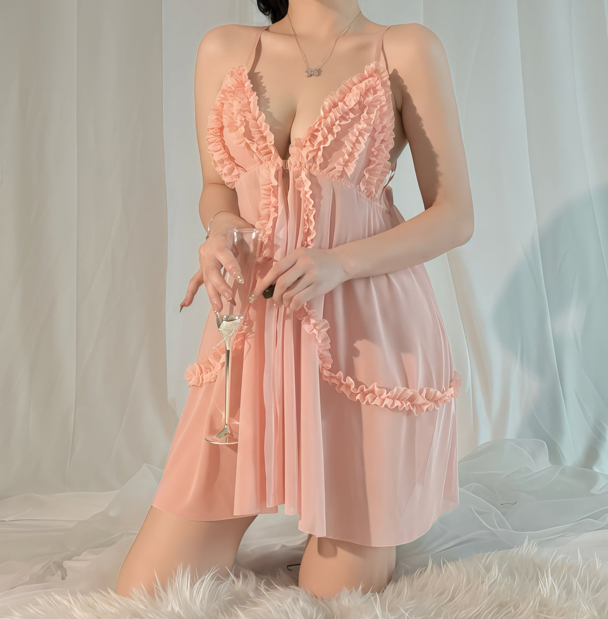 Plus size backless mesh camisole nightdress, photo 3