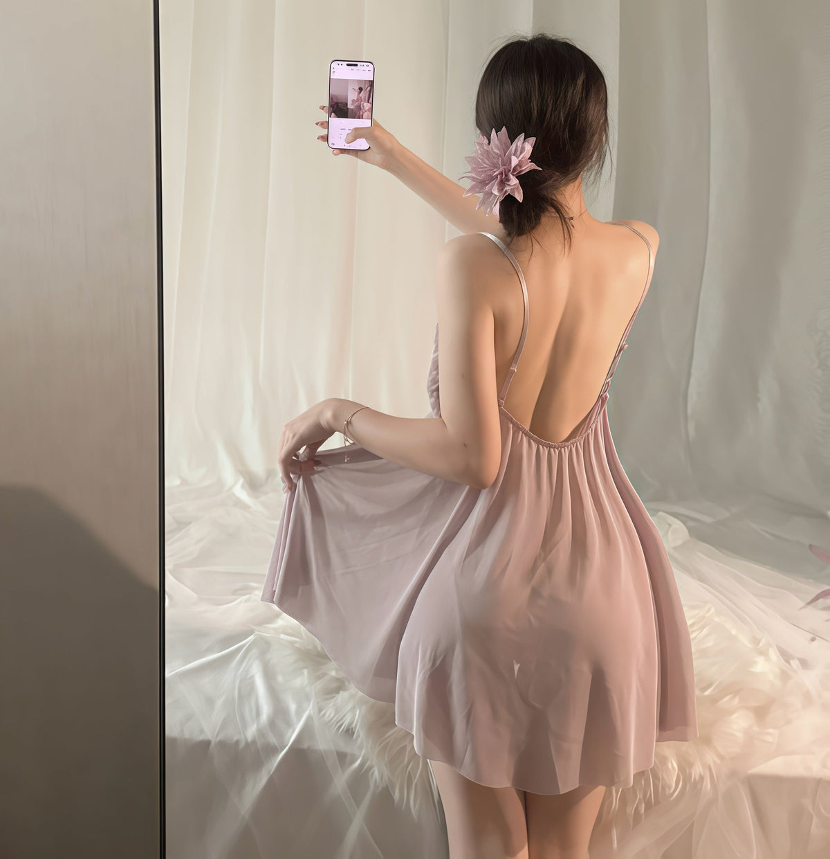 Plus size backless mesh camisole nightdress, photo 4