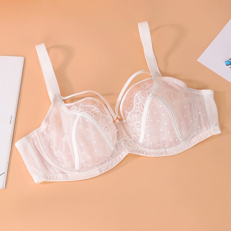 White plus size lace dot mesh underwire bra