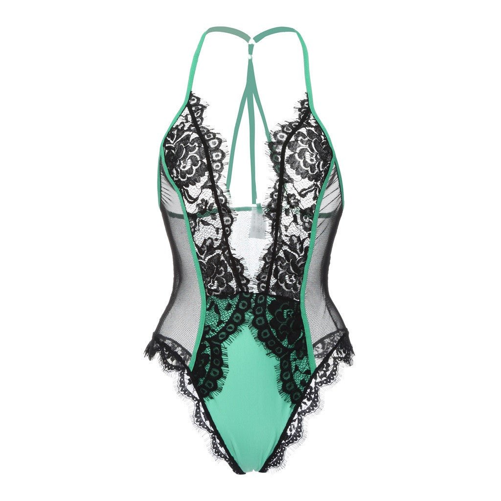 Plus size lace mesh halter jumpsuit teddy, photo 4