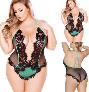 Plus size lace mesh halter jumpsuit teddy, photo 7