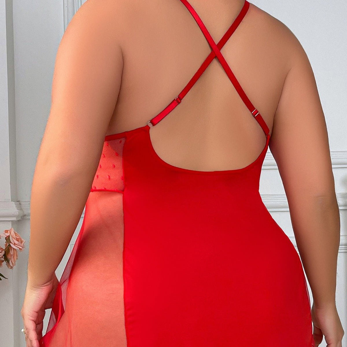 Plus size lace mesh slit sleepwear babydoll, photo 7