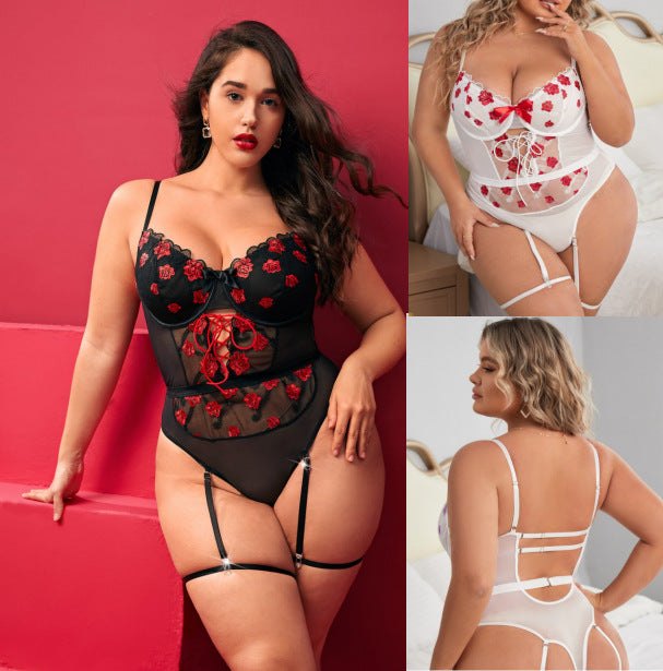 Plus size lace one piece garter belt set, photo 4