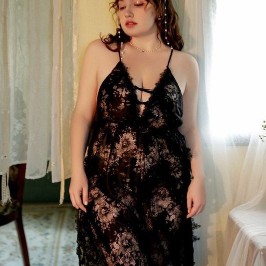 Plus size lace side slit slip nightdress, photo 2