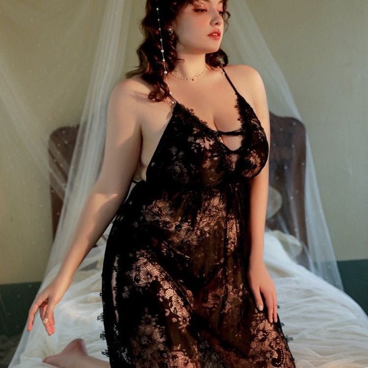 Plus size lace side slit slip nightdress, photo 4