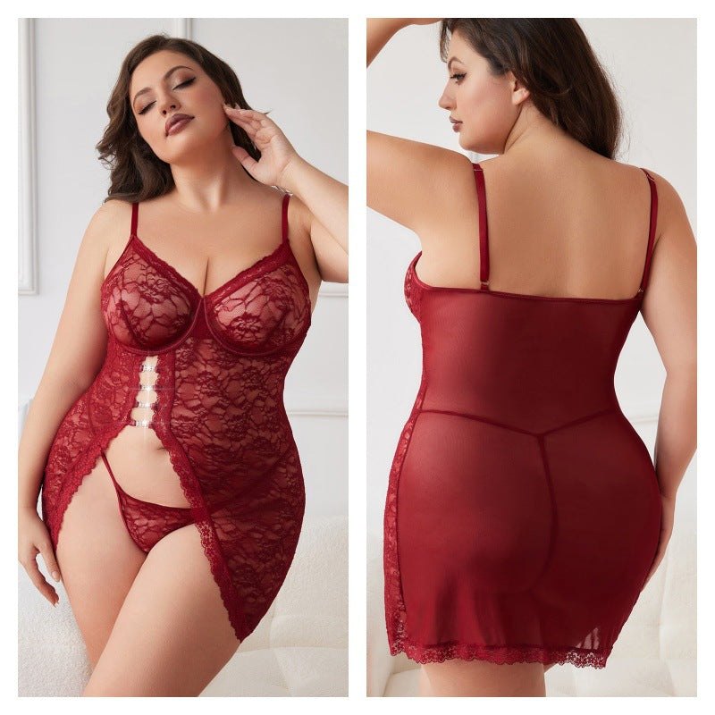 Plus size lace suspender slit babydoll set, photo 7