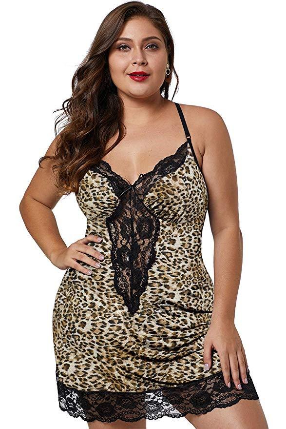 Plus size leopard print slip nightdress, photo 2