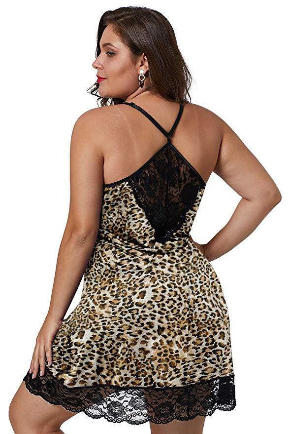 Plus size leopard print slip nightdress, photo 3
