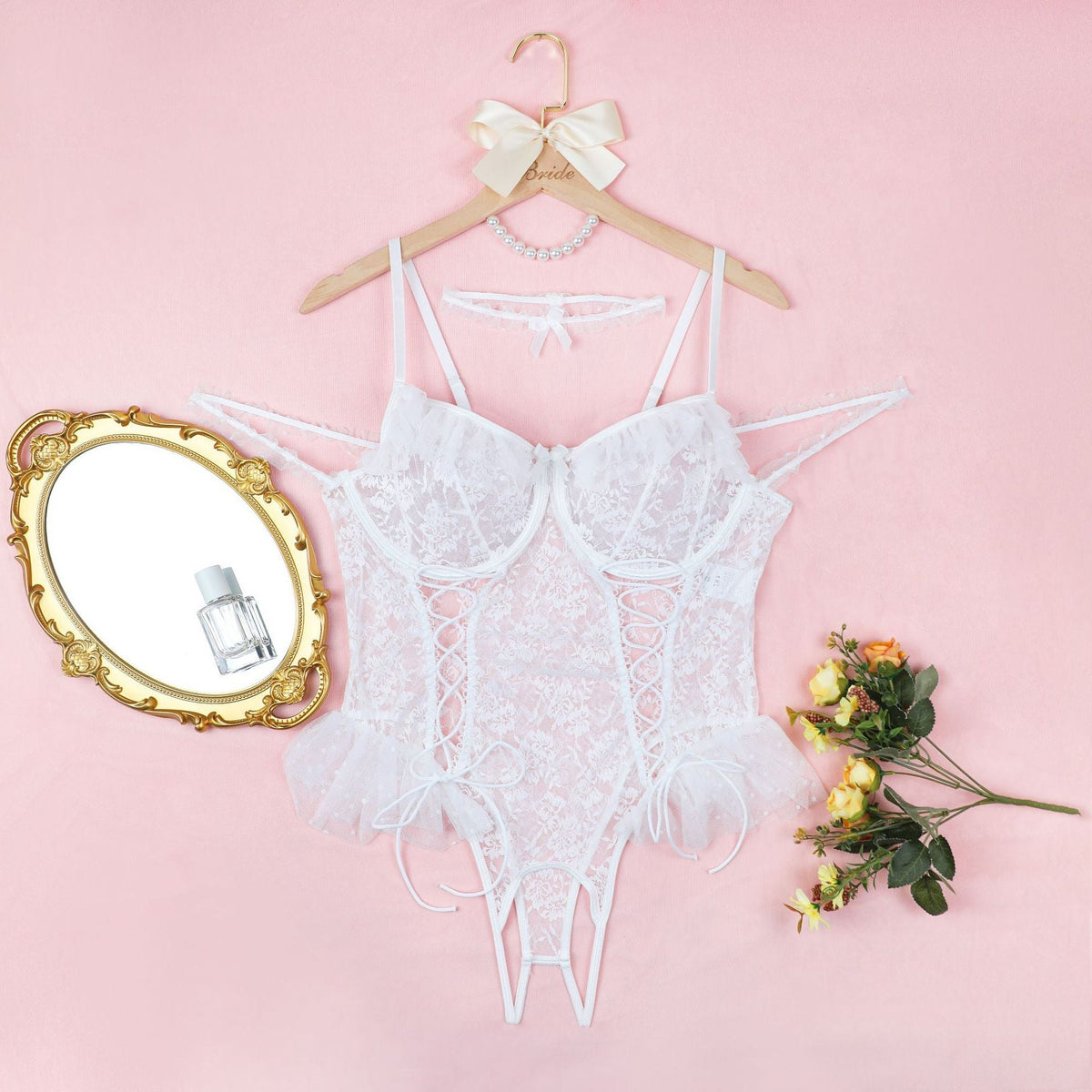 Plus size off shoulder lace up hollow out bodysuit, photo 10