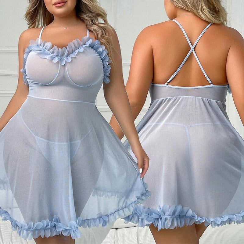 Plus size petal tie sheer babydoll dress, photo 5