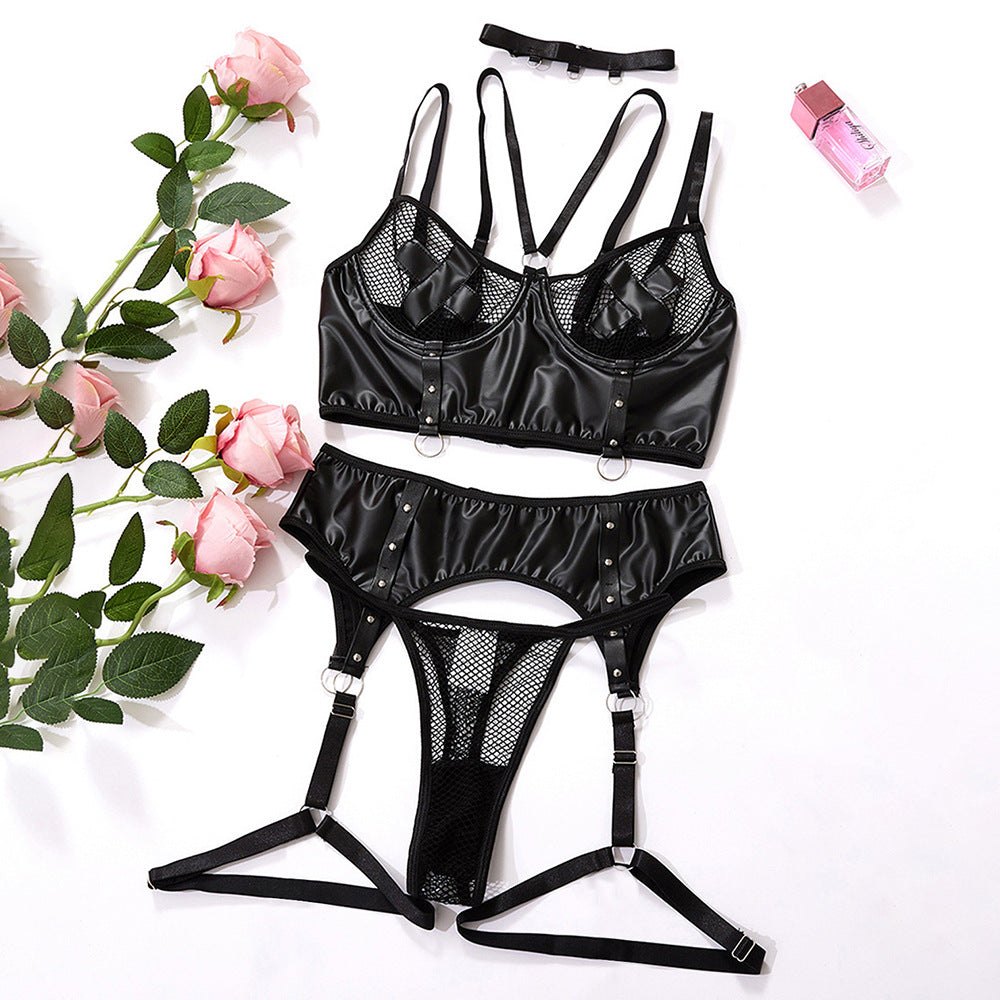Plus size pu leather fishnet harness set, photo 4