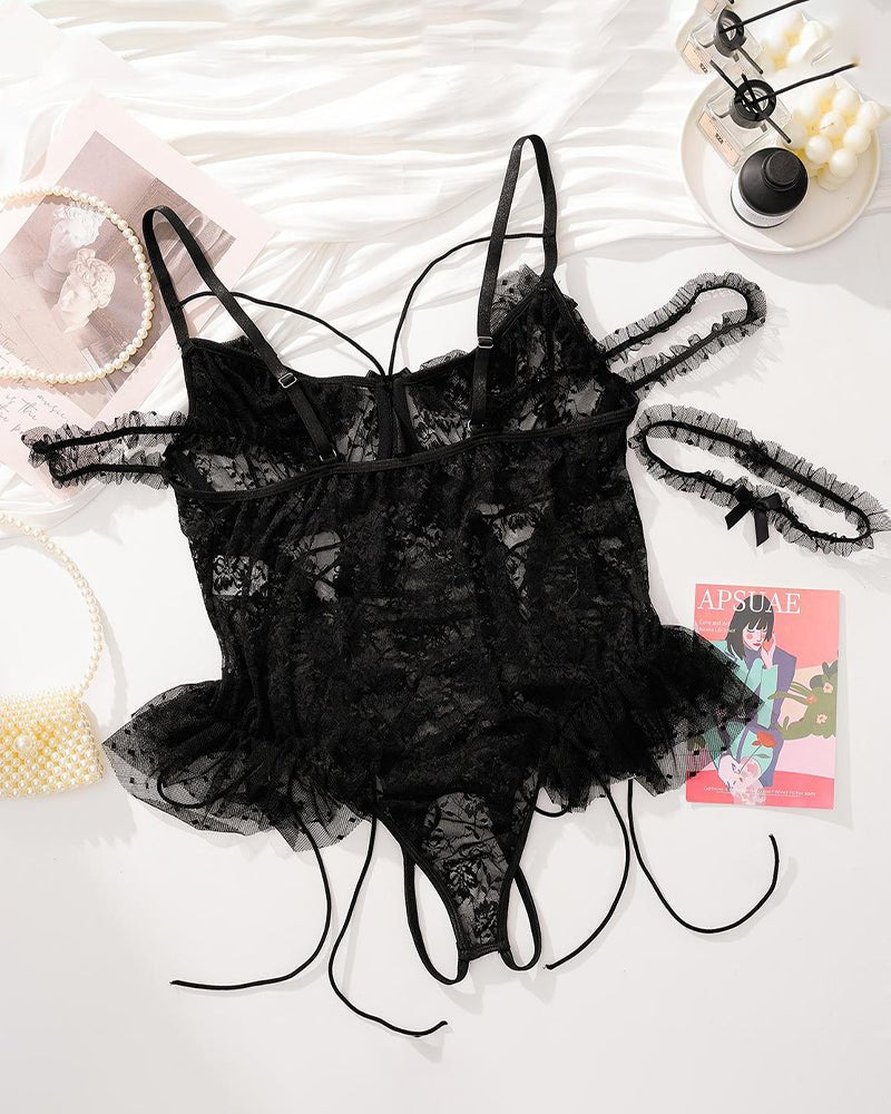 Plus size ruffled sheer lace bodysuit, photo 11