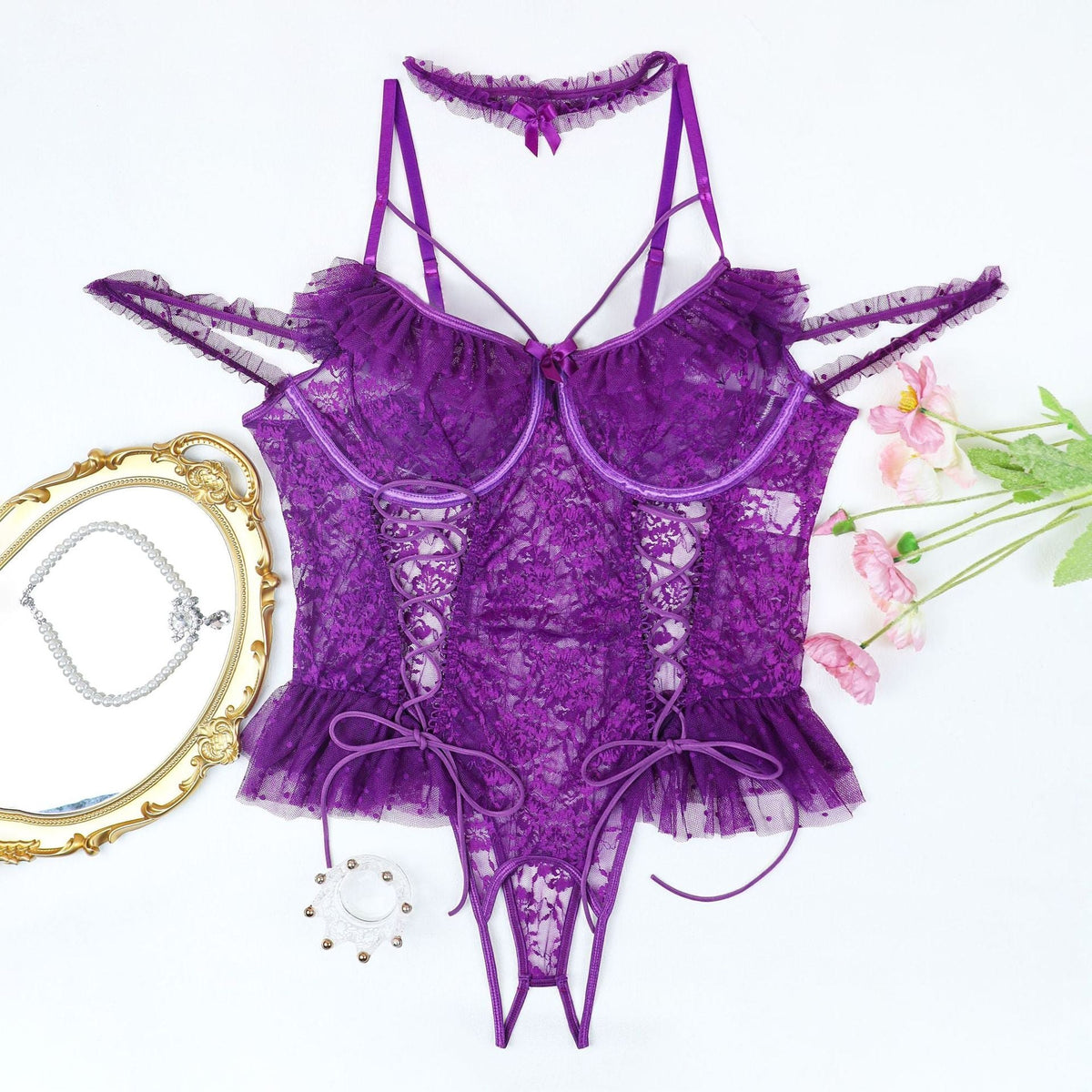 Plus size ruffled sheer lace bodysuit, photo 13