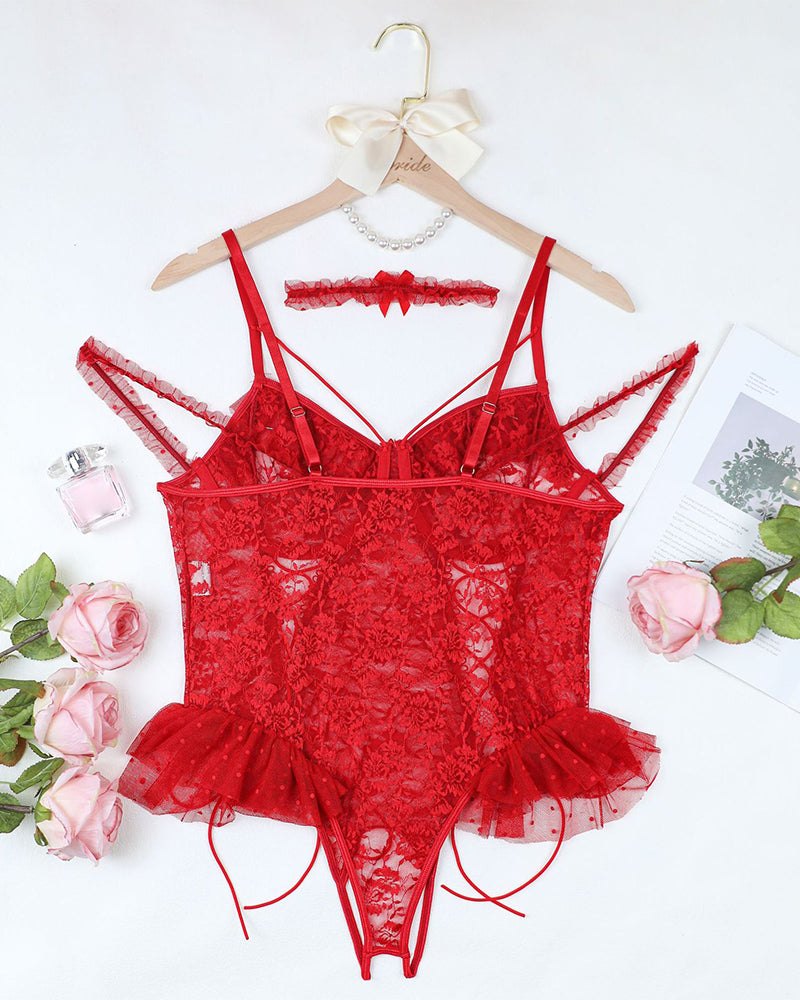 Plus size ruffled sheer lace bodysuit, photo 19