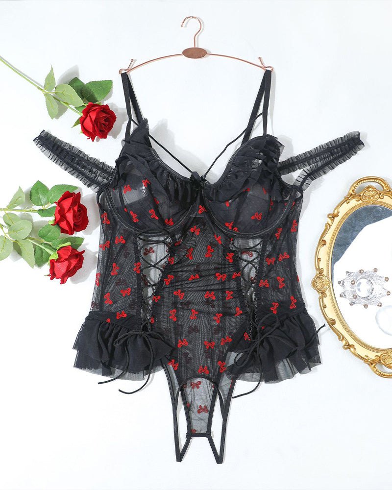 Plus size ruffled sheer lace bodysuit, photo 25
