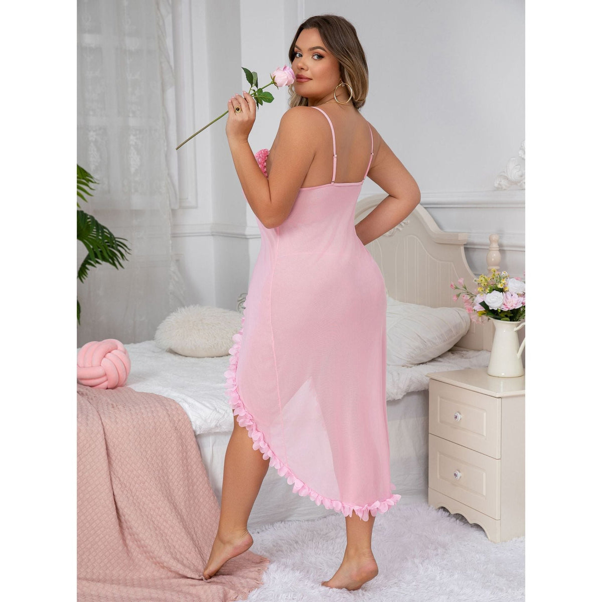Plus size semi sheer sleeveless split long dress, photo 3