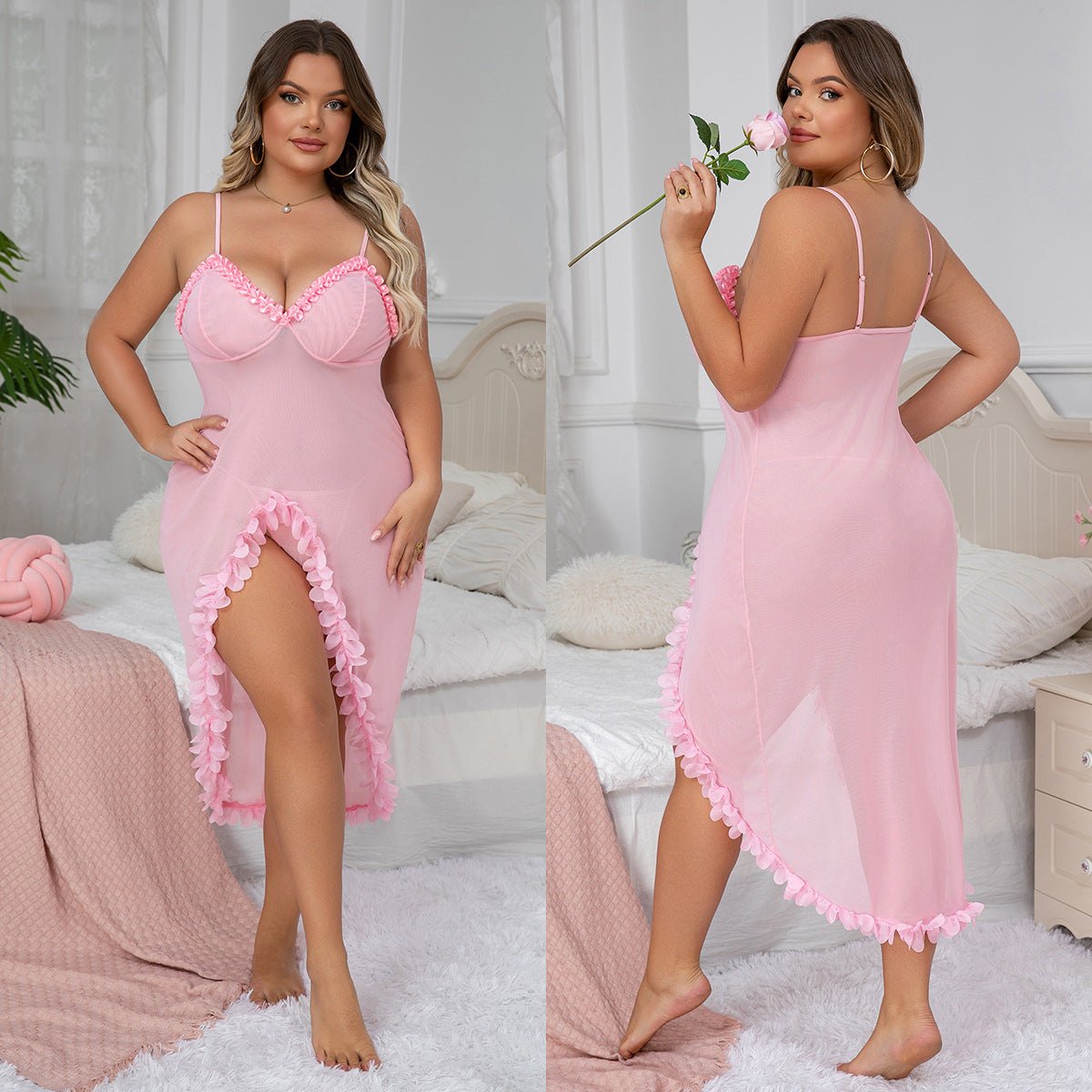 Plus size semi sheer sleeveless split long dress, photo 6