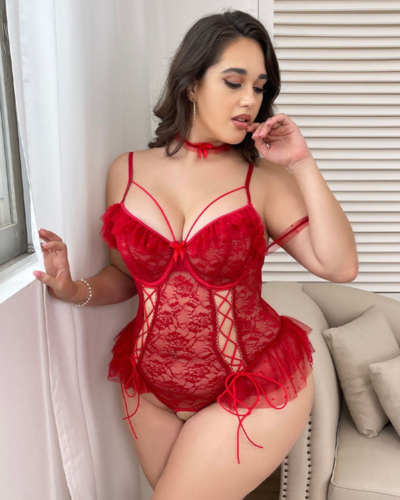 Plus size sheer lace underwire bodysuit 2 pack, photo 19