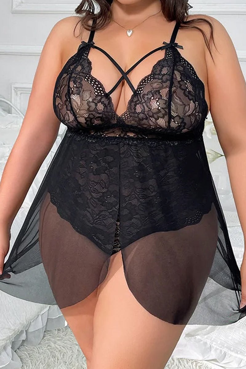 Plus size snap crotch lace babydoll, photo 1