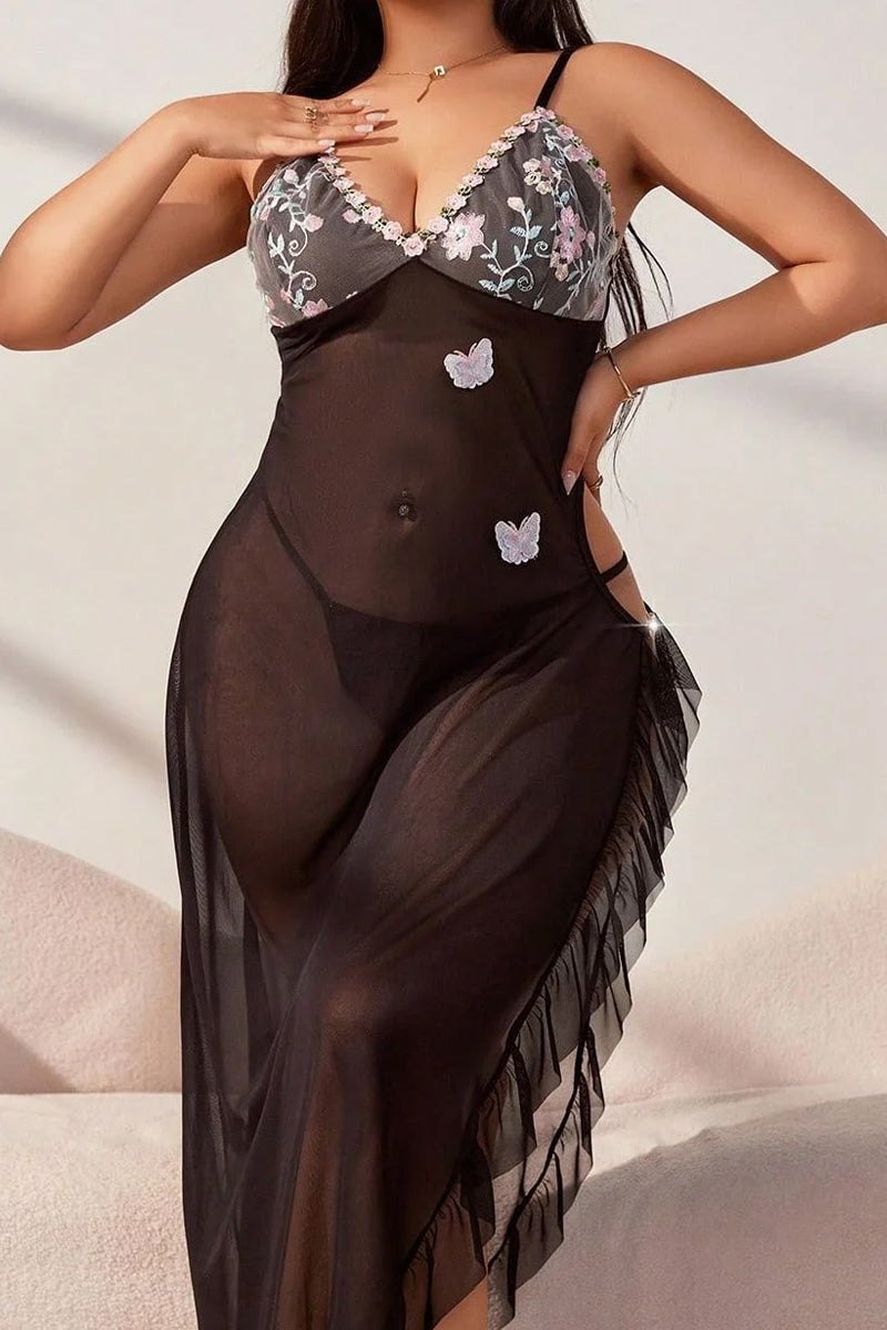 Plus size split slit lace maxi chemise, photo 1